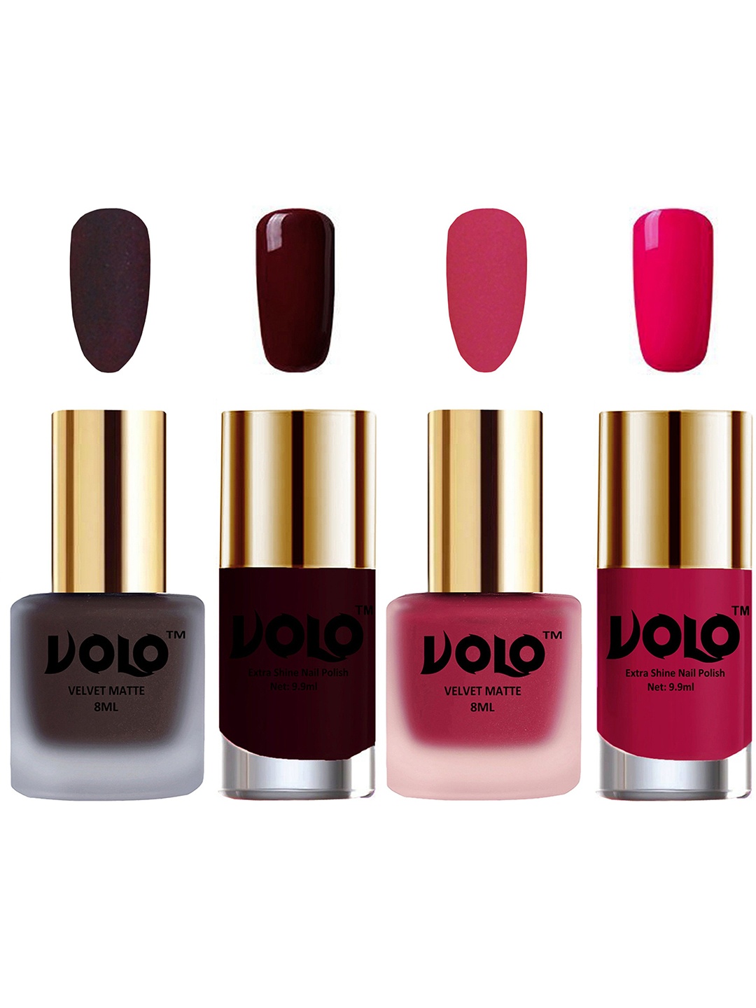 VOLO Set Of 4 Velvet Matte & Extra Shine Nail Polish- 8 ml & 9.9 ml Each Shade 29-43-44-53, Brown
VOLO Set Of 4 Velvet Matte & Extra Shine Nail Polish- 8 ml & 9.9 ml Each Shade 29-43-44-53, Brown