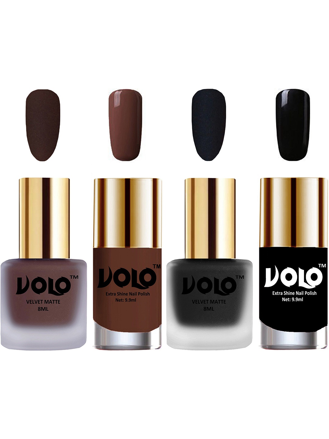 VOLO Set Of 4 Velvet Matte & Extra Shine Nail Polish - 8 ml Each - 02 - 05 - 19 - 3, Brown
VOLO Set Of 4 Velvet Matte & Extra Shine Nail Polish - 8 ml Each - 02 - 05 - 19 - 3, Brown