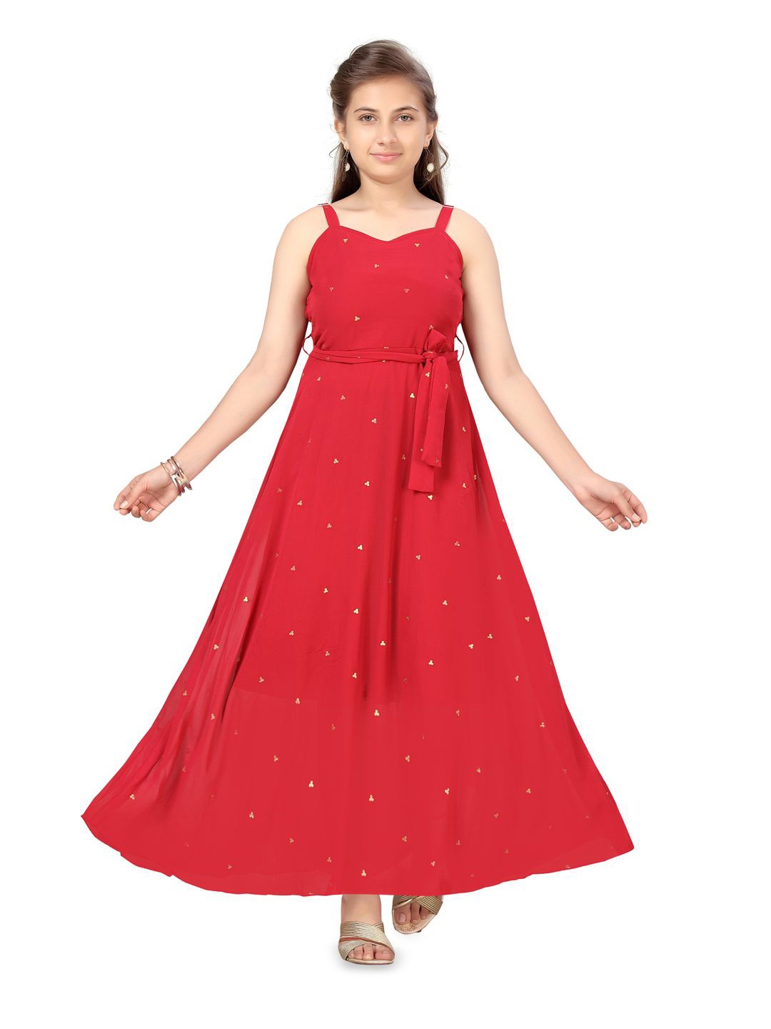 BAESD Girl Sweetheart Neck Shoulder Straps Self Design Maxi Dress Comes with a belt, Red
BAESD Girl Sweetheart Neck Shoulder Straps Self Design Maxi Dress Comes with a belt, Red