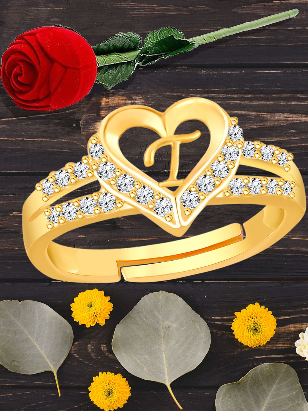 Heer Collection Gold-Plated American Diamond Studded Alphabet T Adjustable Finger Ring
Heer Collection Gold-Plated American Diamond Studded Alphabet T Adjustable Finger Ring