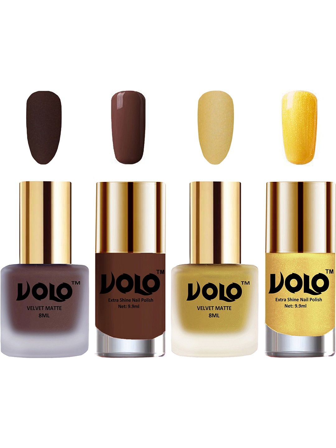 VOLO Set Of 4 Velvet Matte & Extra Shine Nail Polish - 8 ml Each - 02 - 32 - 19 - 59, Brown
VOLO Set Of 4 Velvet Matte & Extra Shine Nail Polish - 8 ml Each - 02 - 32 - 19 - 59, Brown