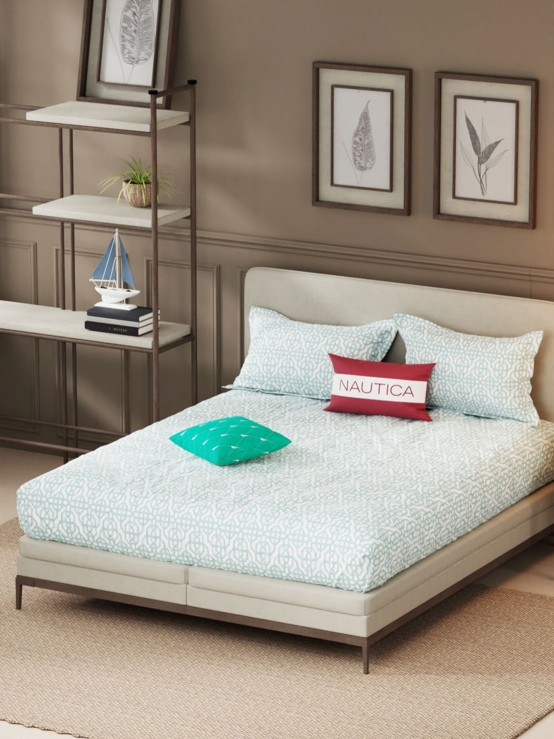 Nautica Green & White Printed Satin Cotton 210 TC King Bedsheet with 2 Pillow Covers
Nautica Green & White Printed Satin Cotton 210 TC King Bedsheet with 2 Pillow Covers