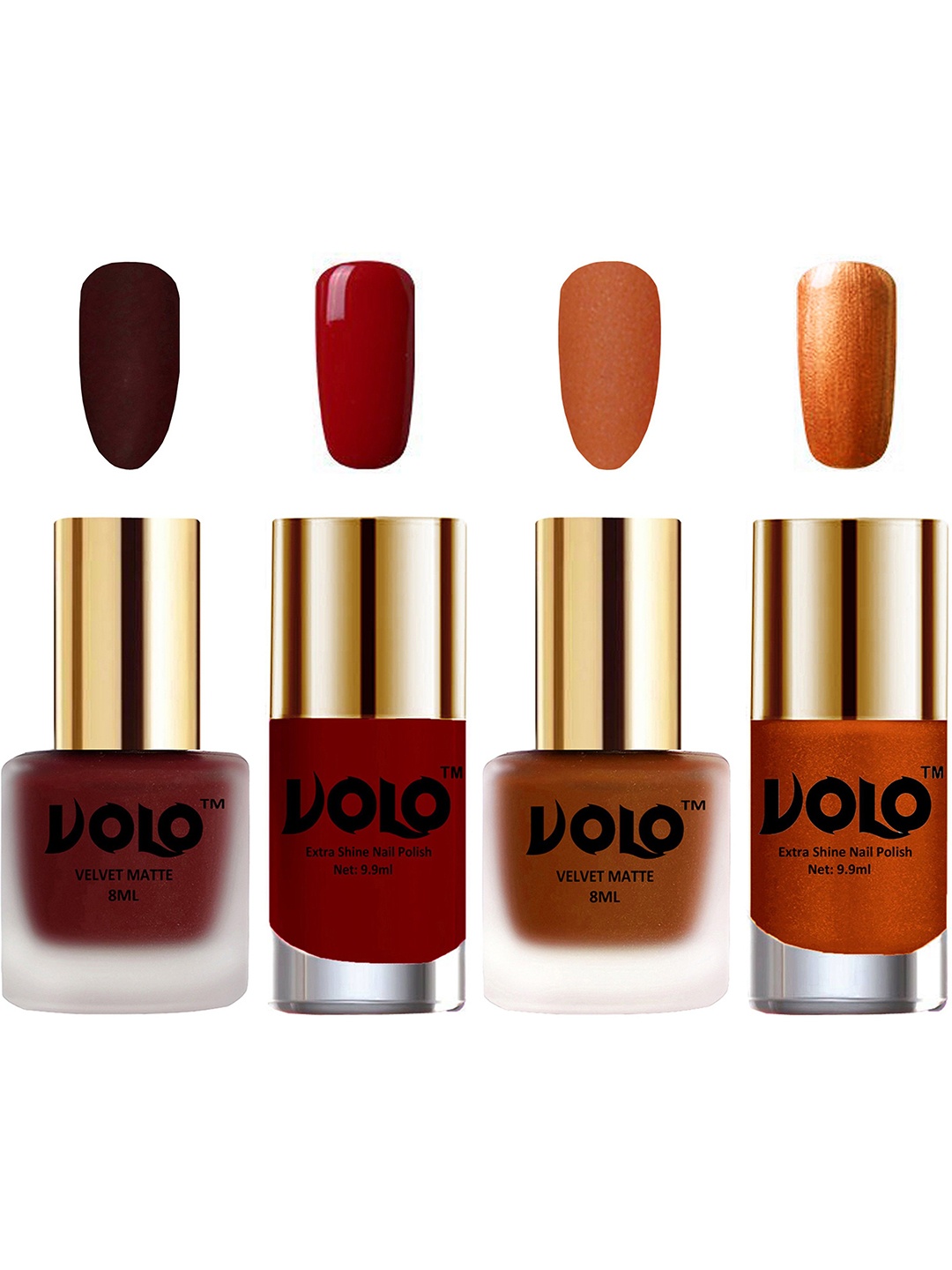 VOLO Set Of 4 Velvet Matte & Extra Shine Nail Polish - 8 ml Each - 23 - 35 - 31 - 60, Red
VOLO Set Of 4 Velvet Matte & Extra Shine Nail Polish - 8 ml Each - 23 - 35 - 31 - 60, Red