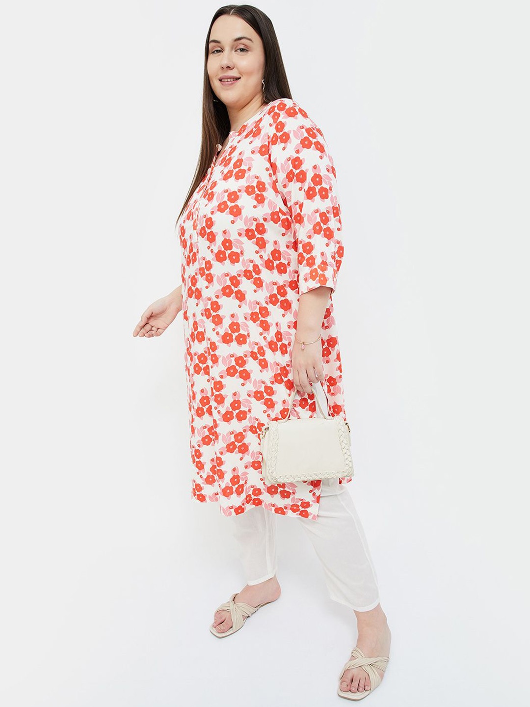 Moiree by Lifestyle Women Plus Size Floral Printed Mandarin Collar Long Sleeves Kurta, Coral
Moiree by Lifestyle Women Plus Size Floral Printed Mandarin Collar Long Sleeves Kurta, Coral