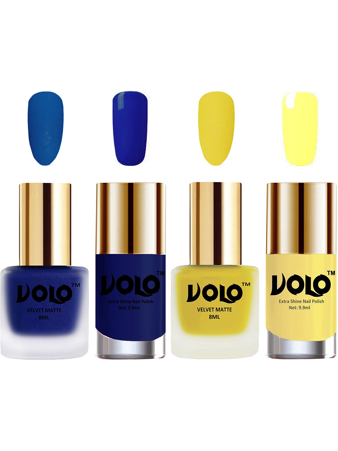 VOLO Set Of 4 Velvet Matte & Extra Shine Nail Polish-8 ml & 9.9 ml Each Shade 19-40-66-29, Blue
VOLO Set Of 4 Velvet Matte & Extra Shine Nail Polish-8 ml & 9.9 ml Each Shade 19-40-66-29, Blue