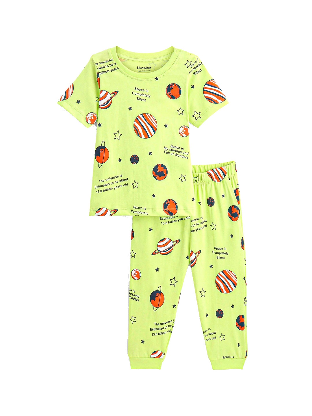 Honeyhap Boys GraphicPrinted Pure Cotton Round Neck Short Sleeves Night suit, Lime green
Honeyhap Boys GraphicPrinted Pure Cotton Round Neck Short Sleeves Night suit, Lime green