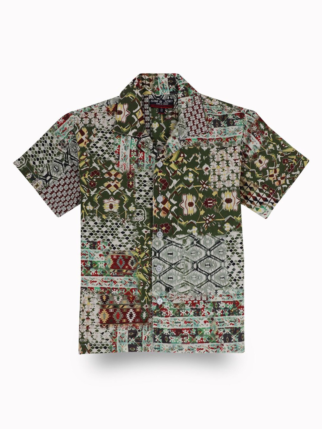 Gini and Jony Boys Standard Cuban Collar Ethnic Motifs Printed Cotton Casual Shirt, Olive
Gini and Jony Boys Standard Cuban Collar Ethnic Motifs Printed Cotton Casual Shirt, Olive