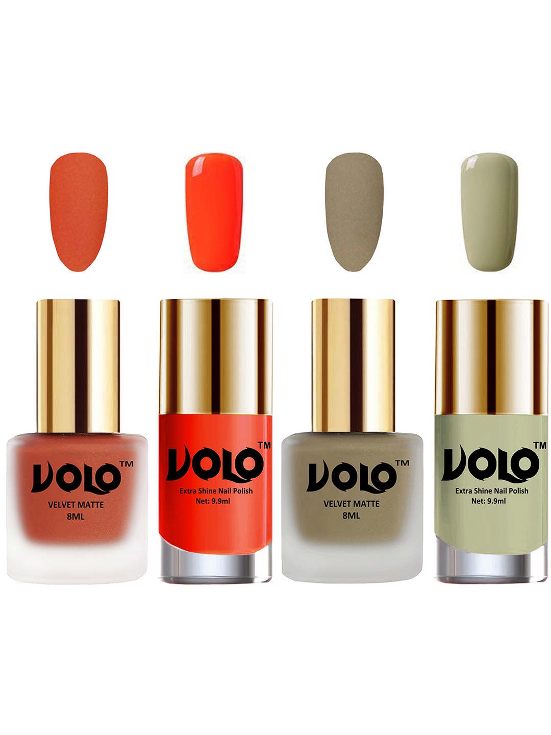 VOLO Set Of 4 Velvet Matte & Extra Shine Nail Polish-8 ml & 9.9 ml Each Shade 30-37-14-40, Orange
VOLO Set Of 4 Velvet Matte & Extra Shine Nail Polish-8 ml & 9.9 ml Each Shade 30-37-14-40, Orange