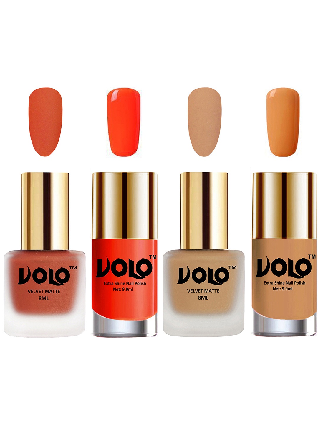 VOLO Set Of 4 Velvet Matte & Extra Shine Nail Polish-8 ml & 9.9 ml Each Shade 30-42-14-50, Orange
VOLO Set Of 4 Velvet Matte & Extra Shine Nail Polish-8 ml & 9.9 ml Each Shade 30-42-14-50, Orange