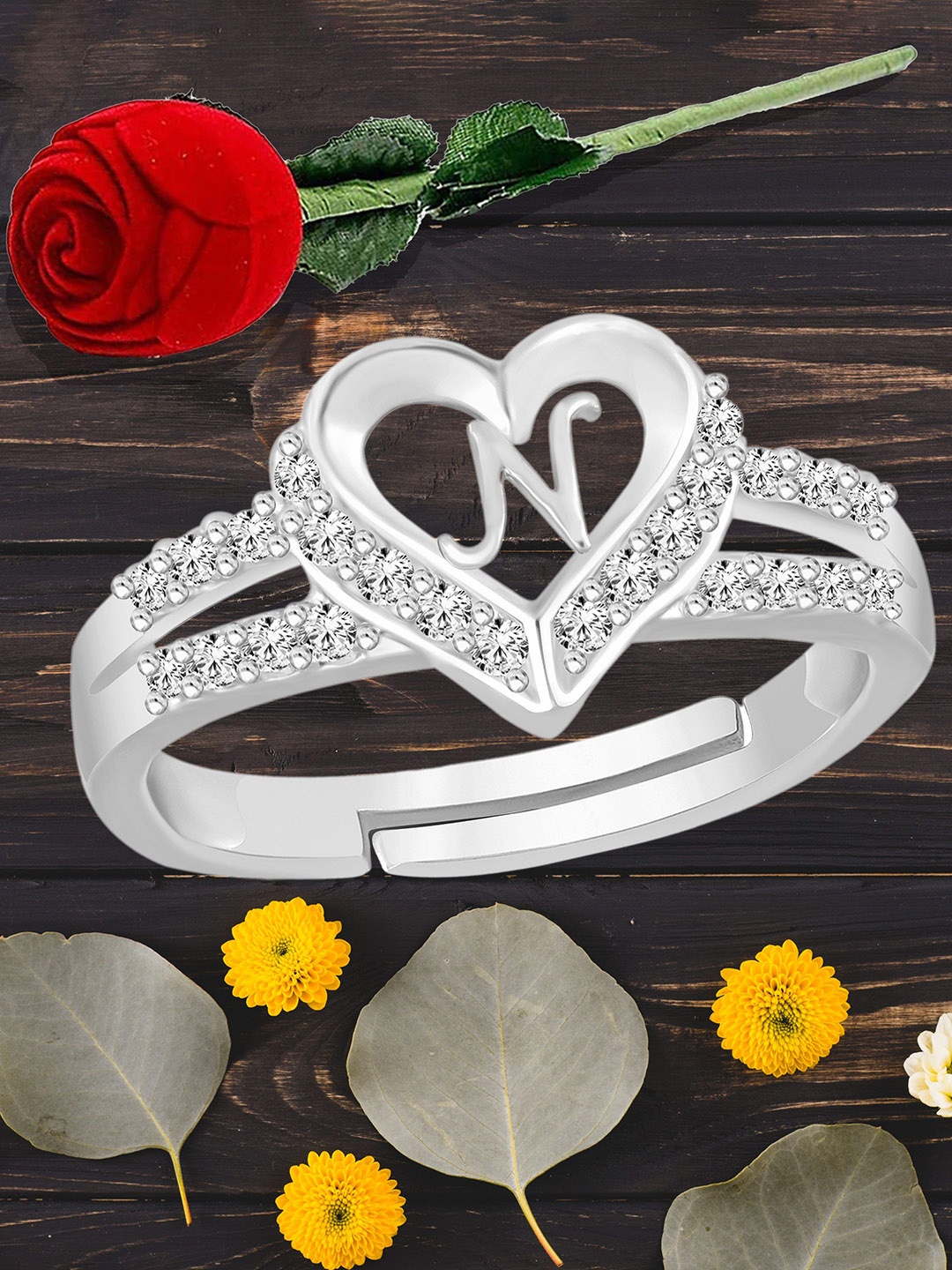 Heer Collection Silver-Plated American Diamond Studded Alphabet N Adjustable Finger Ring
Heer Collection Silver-Plated American Diamond Studded Alphabet N Adjustable Finger Ring