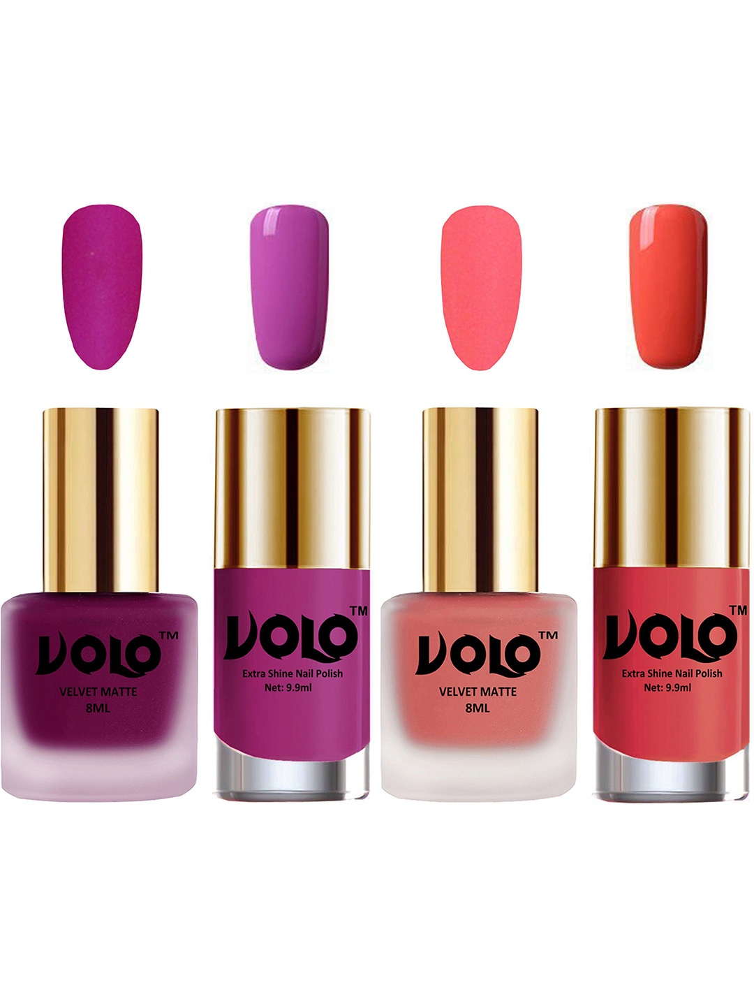 VOLO Set Of 4 Velvet Matte & Extra Shine Nail Polish-8 ml & 9.9 ml Each Shade 14-41-35-49, Multi
VOLO Set Of 4 Velvet Matte & Extra Shine Nail Polish-8 ml & 9.9 ml Each Shade 14-41-35-49, Multi