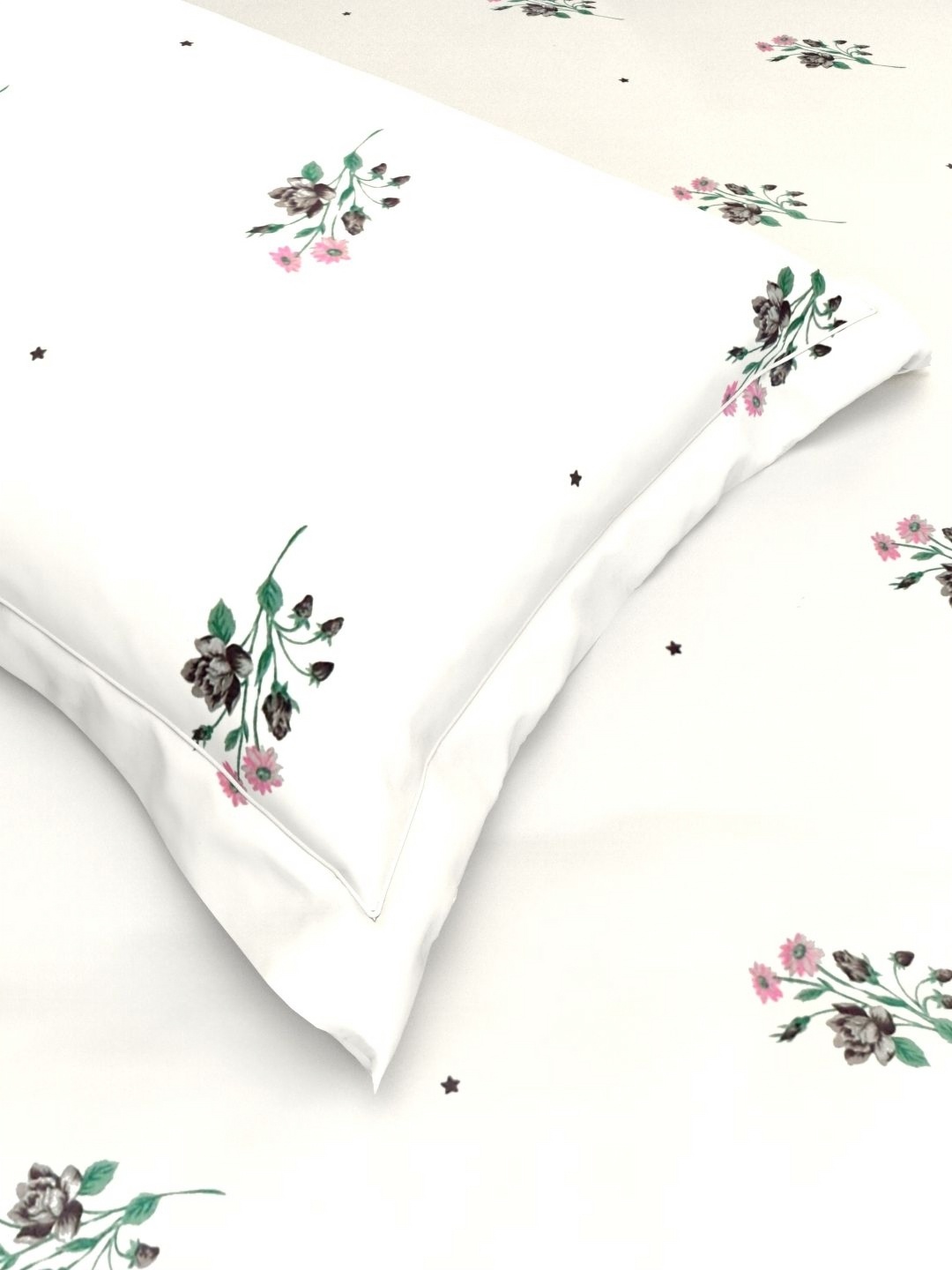 THE WHITE MOSS White & Pink Floral Pure Cotton 220 TC Queen Bedsheet with 2 Pillow Covers
THE WHITE MOSS White & Pink Floral Pure Cotton 220 TC Queen Bedsheet with 2 Pillow Covers
