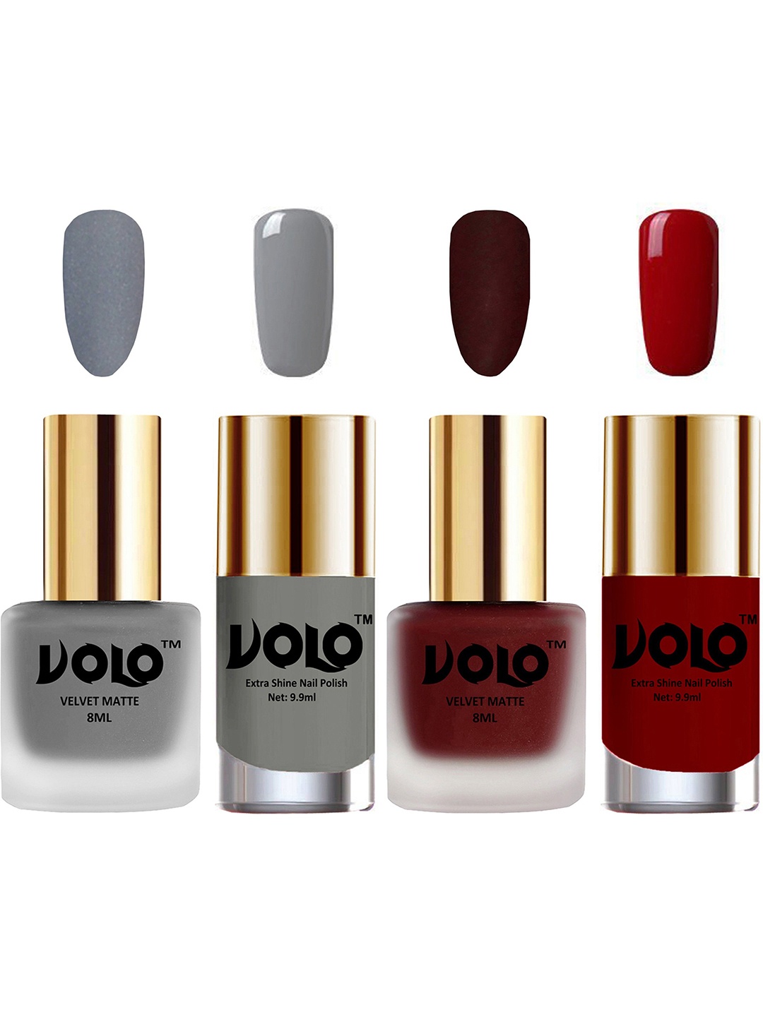 VOLO Set Of 4 Velvet Matte & Extra Shine Nail Polish - 8 ml Each Shade- 20 - 23 - 41 - 31, Red
VOLO Set Of 4 Velvet Matte & Extra Shine Nail Polish - 8 ml Each Shade- 20 - 23 - 41 - 31, Red
