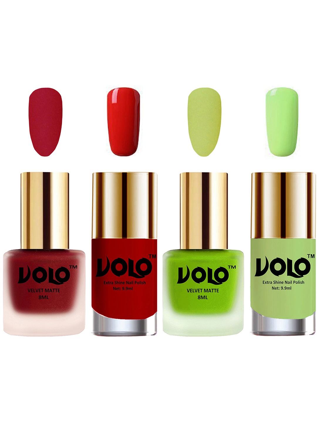 VOLO Set Of 4 Velvet Matte & Extra Shine Nail Polish - 8 ml Each - 36 - 39 - 38 - 28, Multi
VOLO Set Of 4 Velvet Matte & Extra Shine Nail Polish - 8 ml Each - 36 - 39 - 38 - 28, Multi