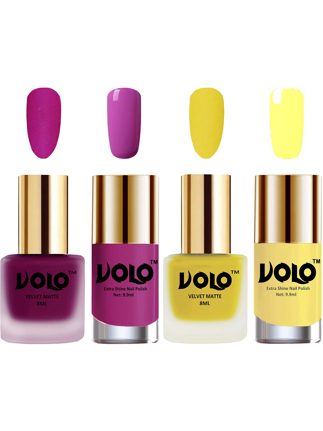 VOLO Set Of 4 Velvet Matte & Extra Shine Nail Polish-8 ml & 9.9 ml Each Shade 14-40-35-29, Multi
VOLO Set Of 4 Velvet Matte & Extra Shine Nail Polish-8 ml & 9.9 ml Each Shade 14-40-35-29, Multi