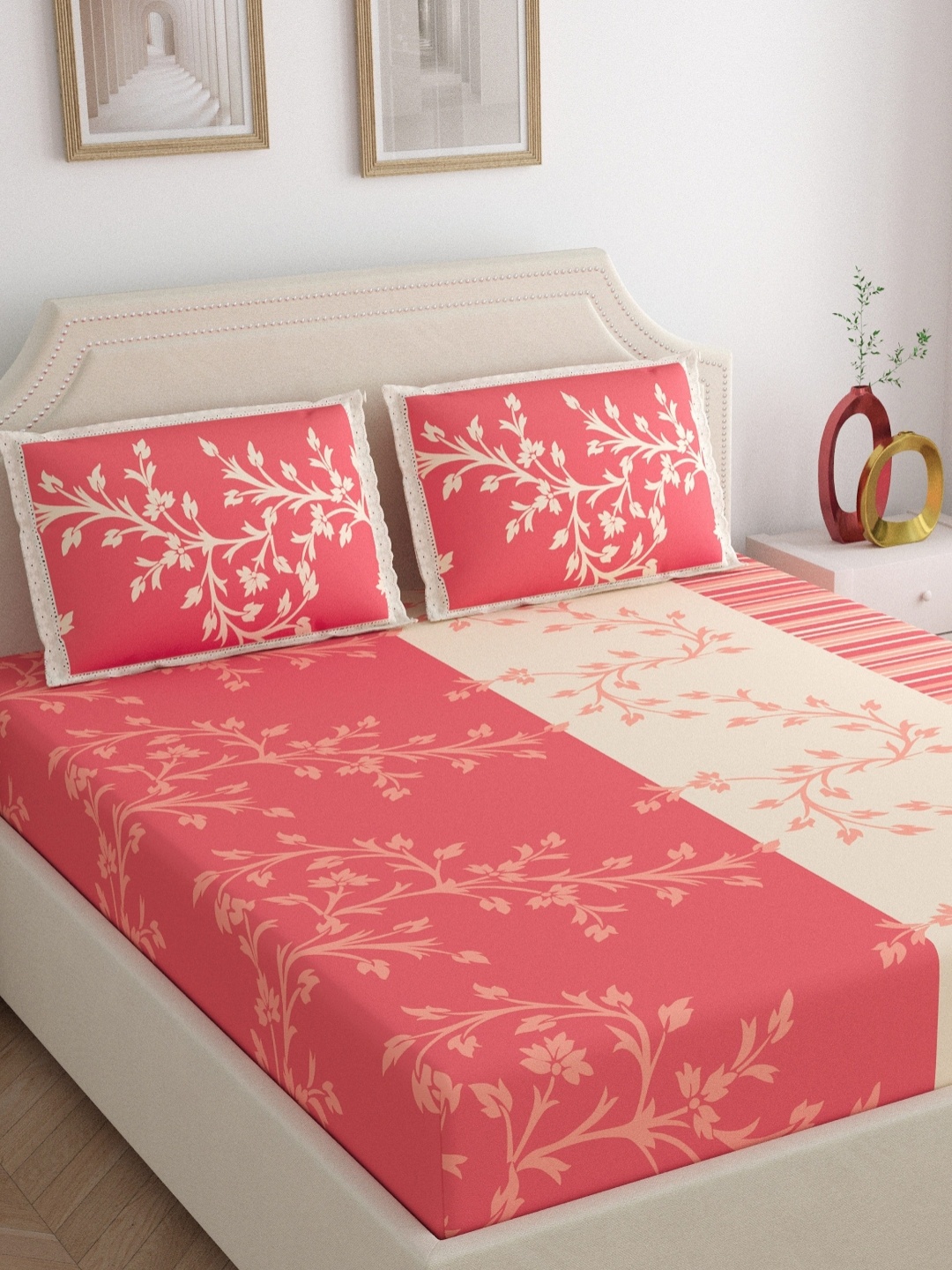 Home Ecstasy Peach Floral 144 TC Pure Cotton Queen Bedsheet & 2 Pillow Covers 2.18 x 2.49m
Home Ecstasy Peach Floral 144 TC Pure Cotton Queen Bedsheet & 2 Pillow Covers 2.18 x 2.49m