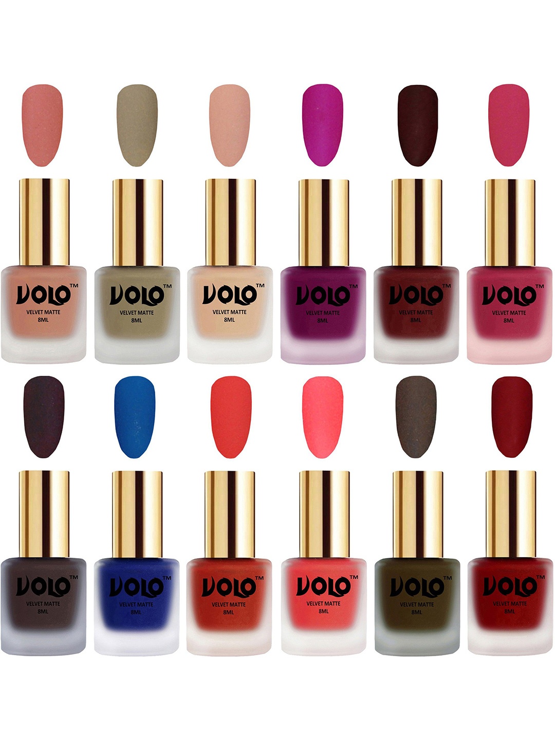 VOLO Set Of 12 Velvet Matte Nail Polish - 8 ml Each Shade Magenta - Coral - Tomato Red, Multi
VOLO Set Of 12 Velvet Matte Nail Polish - 8 ml Each Shade Magenta - Coral - Tomato Red, Multi