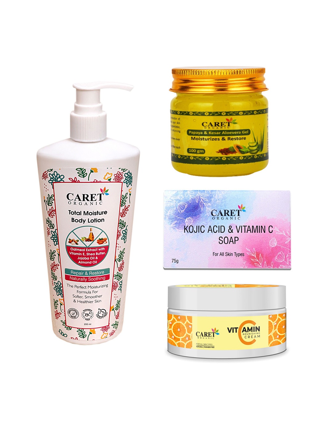 CARET ORGANIC Kojic Acid Soap Vitamin C Cream Total Body Lotion Papaya Aloevera Gel, White
CARET ORGANIC Kojic Acid Soap Vitamin C Cream Total Body Lotion Papaya Aloevera Gel, White
