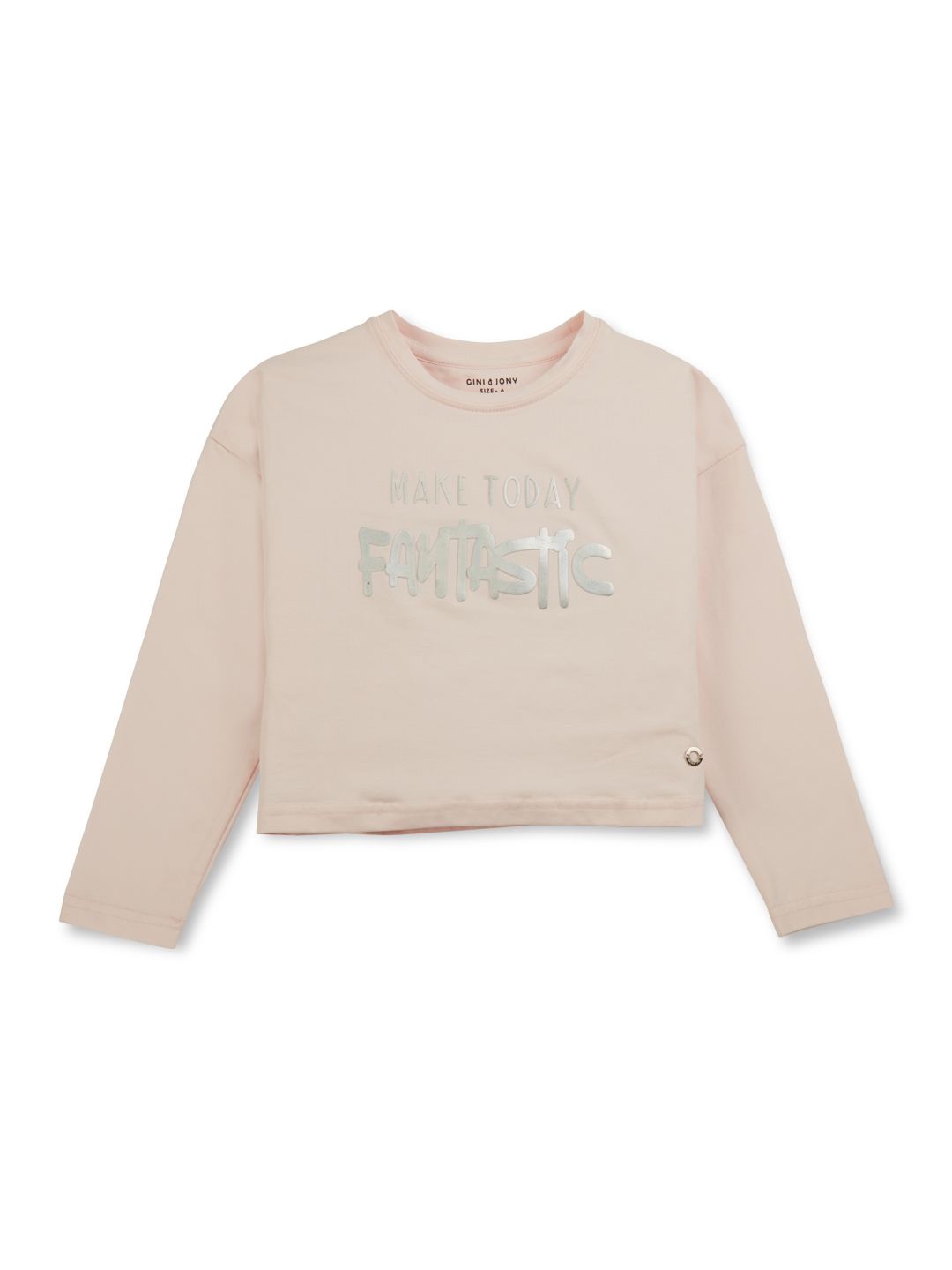 Gini and Jony Girls Typography Printed Cotton Drop Shoulder Sleeves Crop T-shirt, Peach
Gini and Jony Girls Typography Printed Cotton Drop Shoulder Sleeves Crop T-shirt, Peach