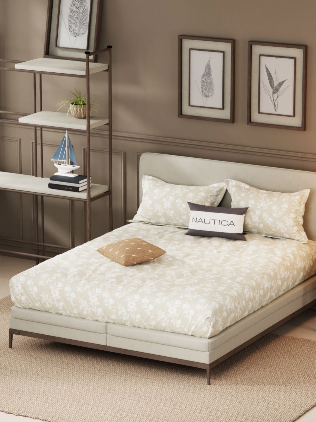 Nautica Beige & White Printed Satin Cotton 210 TC King Bedsheet with 2 Pillow Covers
Nautica Beige & White Printed Satin Cotton 210 TC King Bedsheet with 2 Pillow Covers