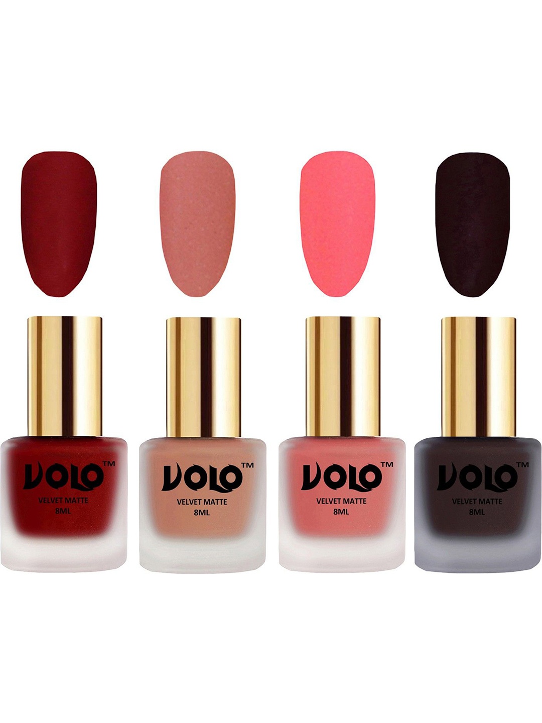 VOLO Set Of 4 Velvet Matte Nail Polish - 8 ml -Tomato Red-Dark Wine-Light Peach-Dark Peach
VOLO Set Of 4 Velvet Matte Nail Polish - 8 ml -Tomato Red-Dark Wine-Light Peach-Dark Peach