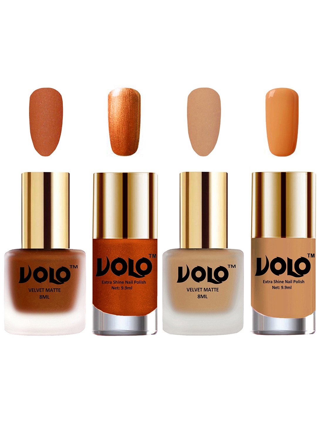 VOLO Set Of 2 Shine Nail Polish-9.9 ml-60-50 & Set Of 2 Matte Nail Polish-8 ml-35-42, Coral
VOLO Set Of 2 Shine Nail Polish-9.9 ml-60-50 & Set Of 2 Matte Nail Polish-8 ml-35-42, Coral