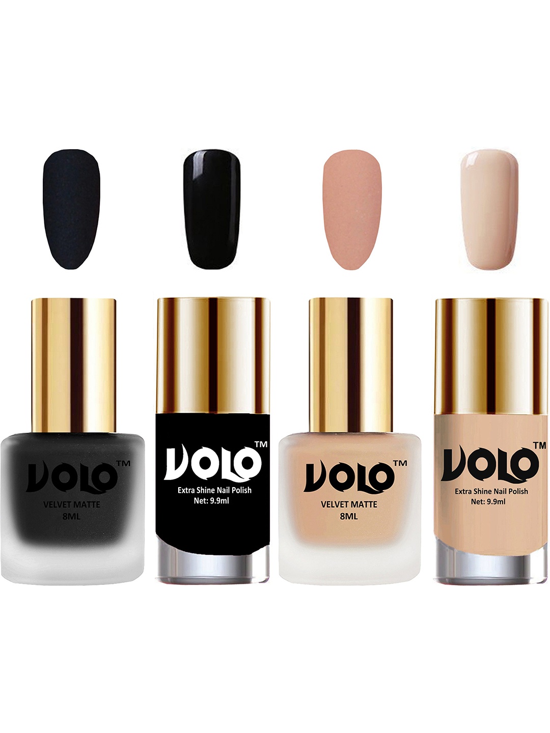 VOLO Set Of 4 Velvet Matte & Extra Shine Nail Polish-8 ml & 9.9 ml Shade 05-28-3-65, Nude
VOLO Set Of 4 Velvet Matte & Extra Shine Nail Polish-8 ml & 9.9 ml Shade 05-28-3-65, Nude