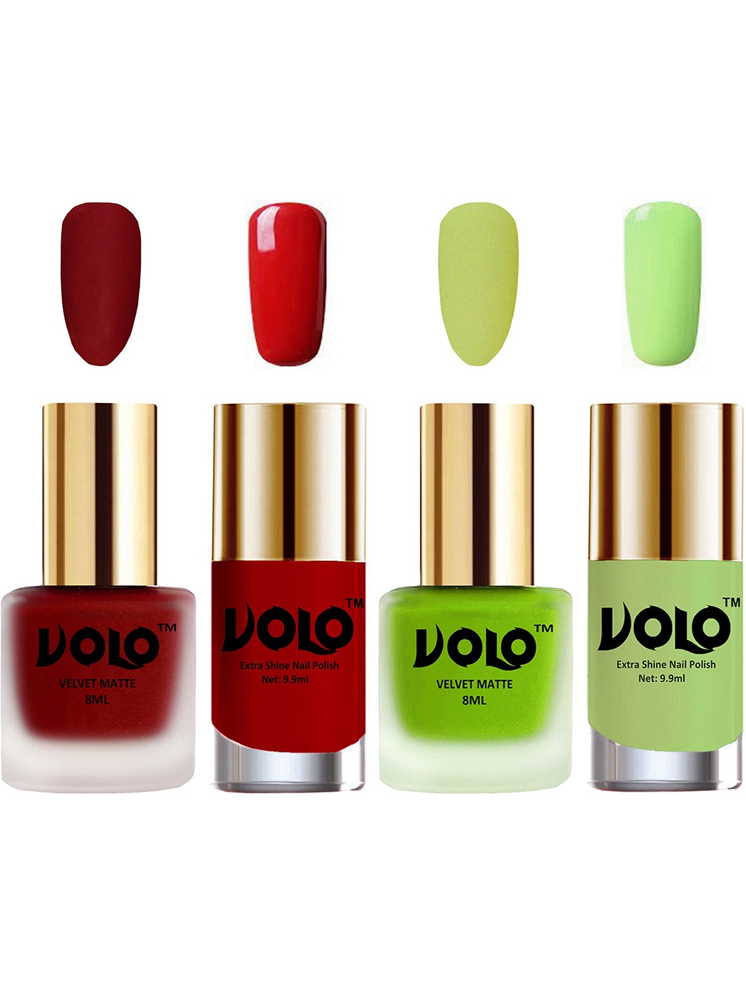 VOLO Set Of 4 Velvet Matte & Extra Shine Nail Polish-8 ml & 9.9 ml Each Shade 22-39-36-28, Red
VOLO Set Of 4 Velvet Matte & Extra Shine Nail Polish-8 ml & 9.9 ml Each Shade 22-39-36-28, Red