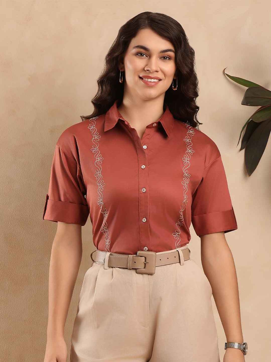 Gazillion Women Original Spread Collar Floral Solid Polycotton Relaxed Fit Casual Shirt, Brown
Gazillion Women Original Spread Collar Floral Solid Polycotton Relaxed Fit Casual Shirt, Brown