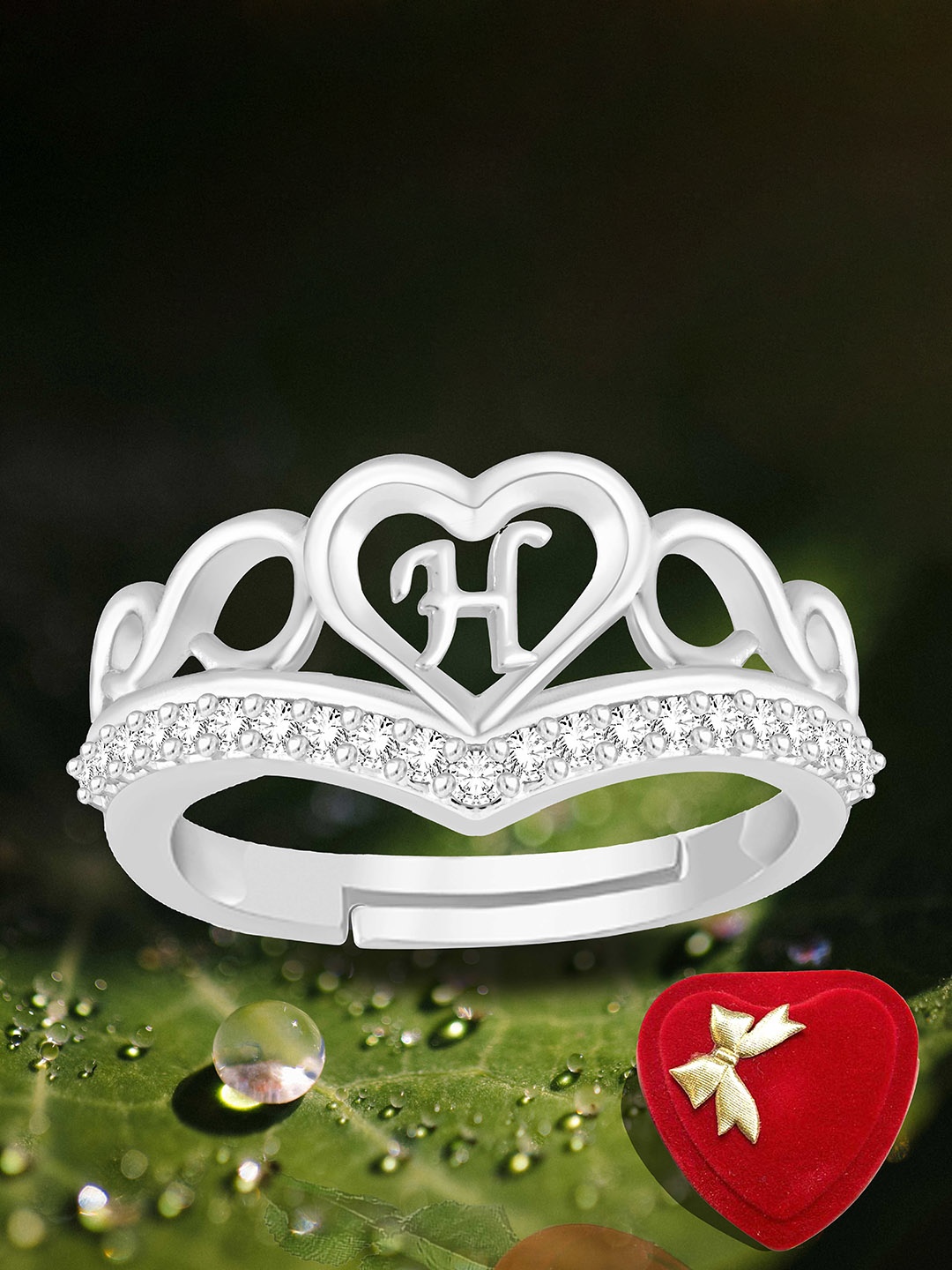 Heer Collection Silver-Plated American Diamond Studded Alphabet H Adjustable Finger Ring
Heer Collection Silver-Plated American Diamond Studded Alphabet H Adjustable Finger Ring