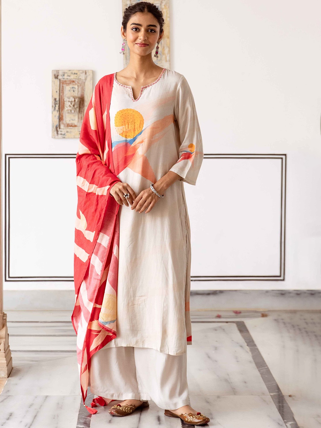 KALINI Women Printed Regular Beads and Stones Kurta with Trousers & With Dupatta, Cream
KALINI Women Printed Regular Beads and Stones Kurta with Trousers & With Dupatta, Cream
