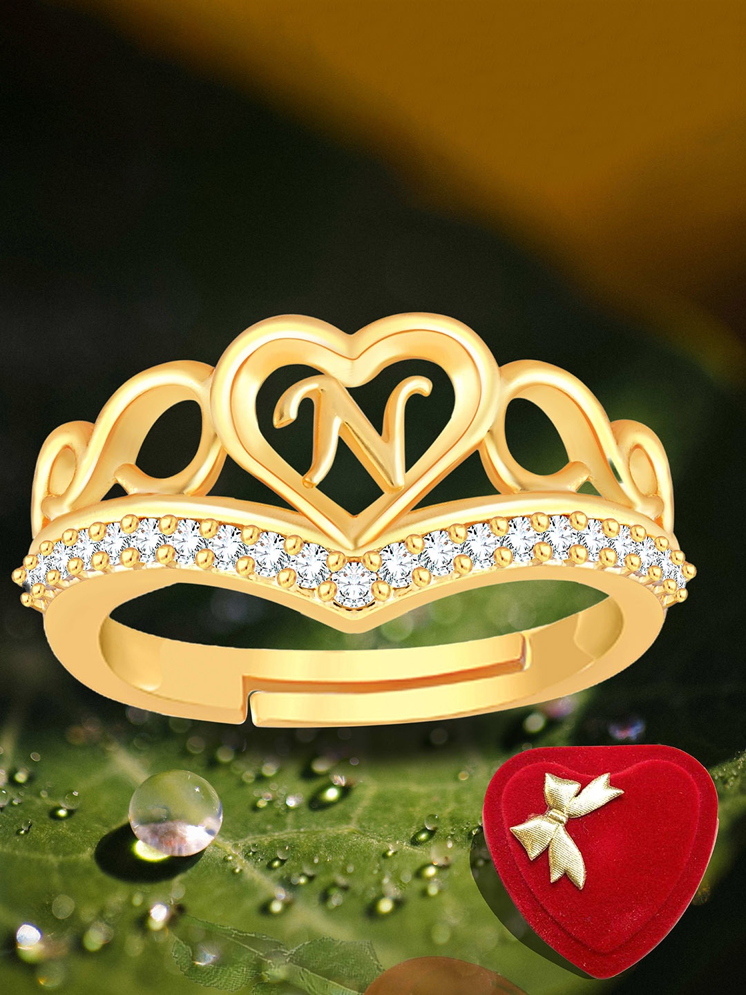 Heer Collection Gold Plated American Diamond Studded Alphabet N Adjustable Finger Ring
Heer Collection Gold Plated American Diamond Studded Alphabet N Adjustable Finger Ring