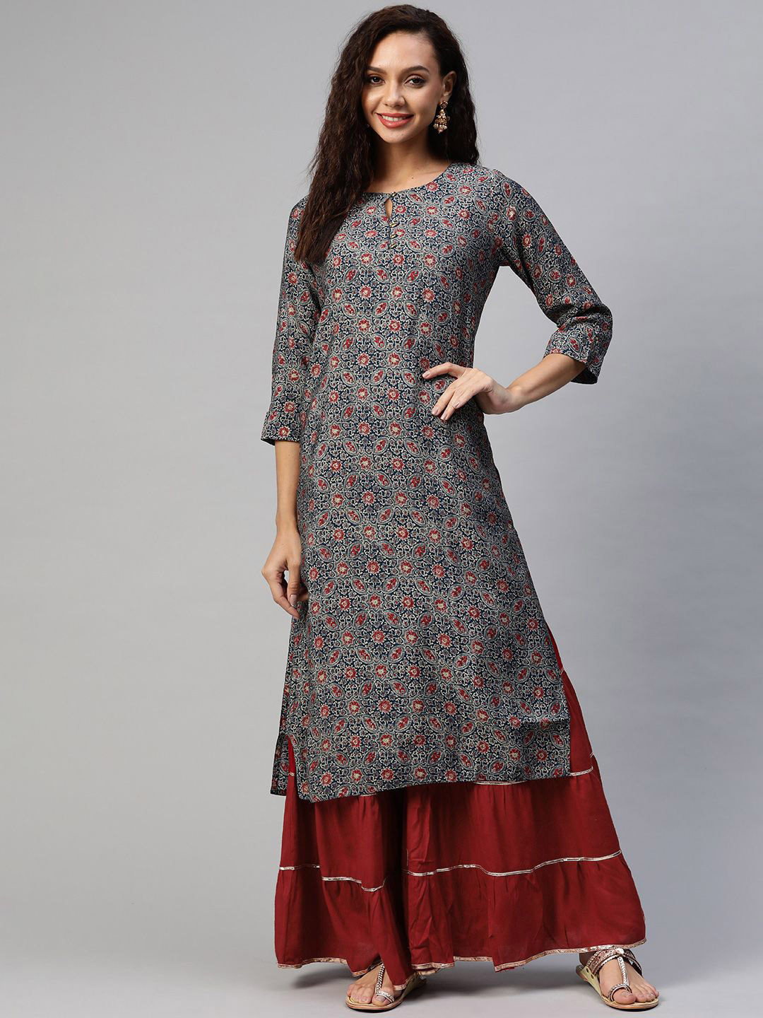 BAESD Women Printed Flared Sleeves Sequinned Anarkali Kurta, Multi 
BAESD Women Printed Flared Sleeves Sequinned Anarkali Kurta, Multi