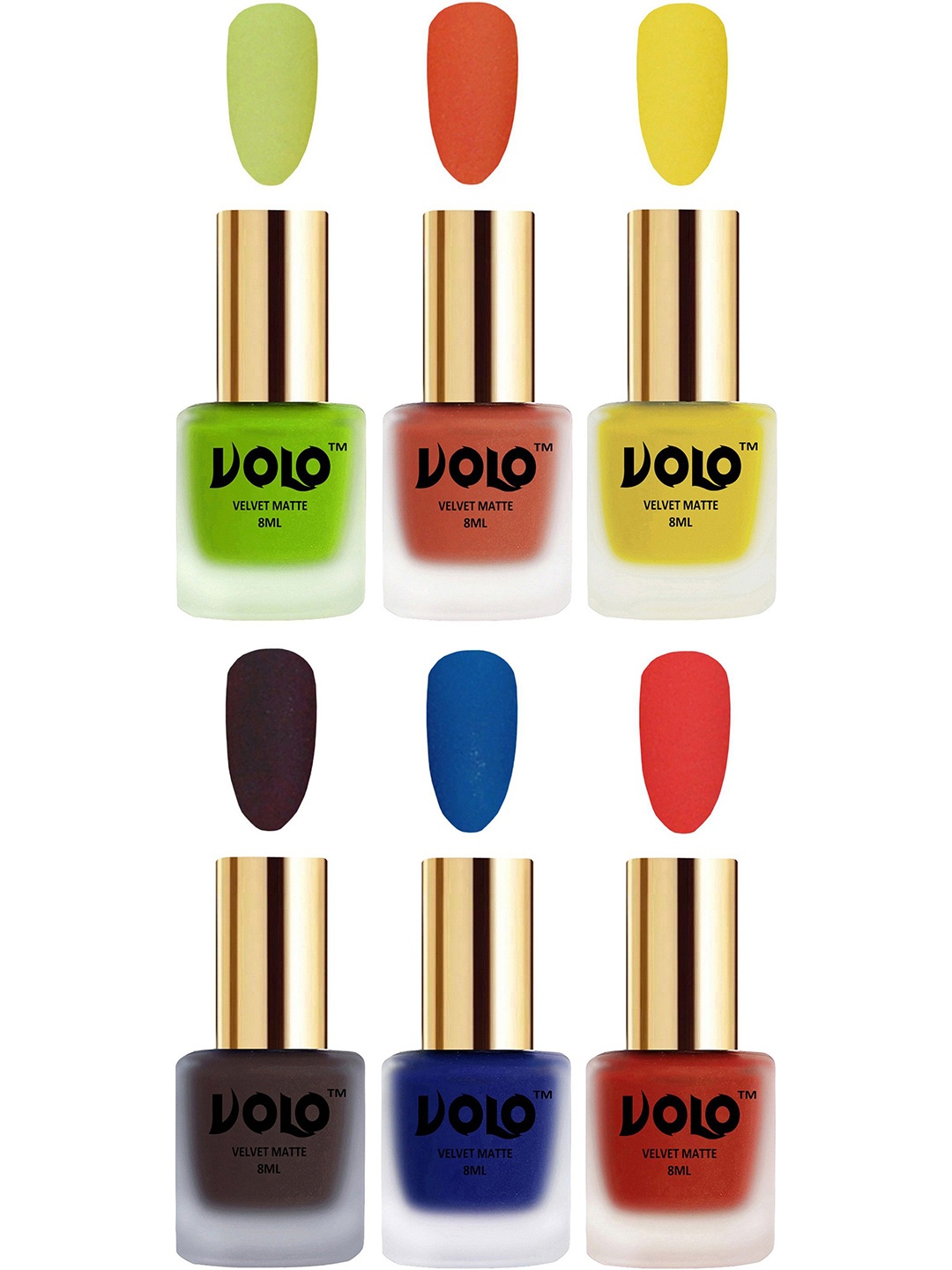 VOLO Set Of 6 Velvet Matte Nail Polish - 8 ml Each Shades- Red-Dark Coffee-Blue-Orange
VOLO Set Of 6 Velvet Matte Nail Polish - 8 ml Each Shades- Red-Dark Coffee-Blue-Orange