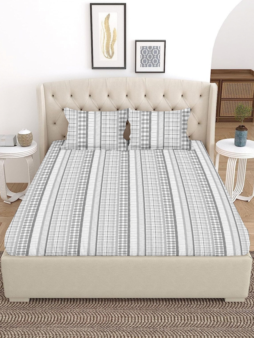 HOME PLUS STUDIOS Grey Geometric Printed 120 TC Cotton Queen Bedsheet & 2 Pillow Covers
HOME PLUS STUDIOS Grey Geometric Printed 120 TC Cotton Queen Bedsheet & 2 Pillow Covers