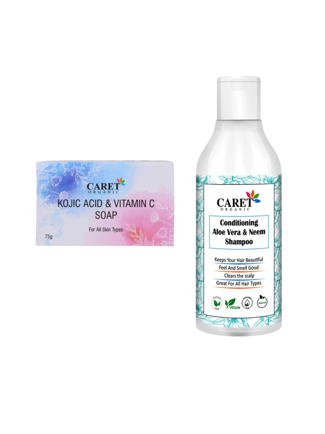 CARET ORGANIC Kojic Acid Vitamin C Soap-75g & Conditioning Aloevera Neem Shampoo - 300 ml, White
CARET ORGANIC Kojic Acid Vitamin C Soap-75g & Conditioning Aloevera Neem Shampoo - 300 ml, White