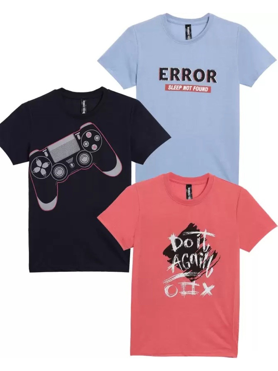Maniac Boys Pack Of 3 Typography Printed Round Neck Cotton T-shirts, Pink
Maniac Boys Pack Of 3 Typography Printed Round Neck Cotton T-shirts, Pink