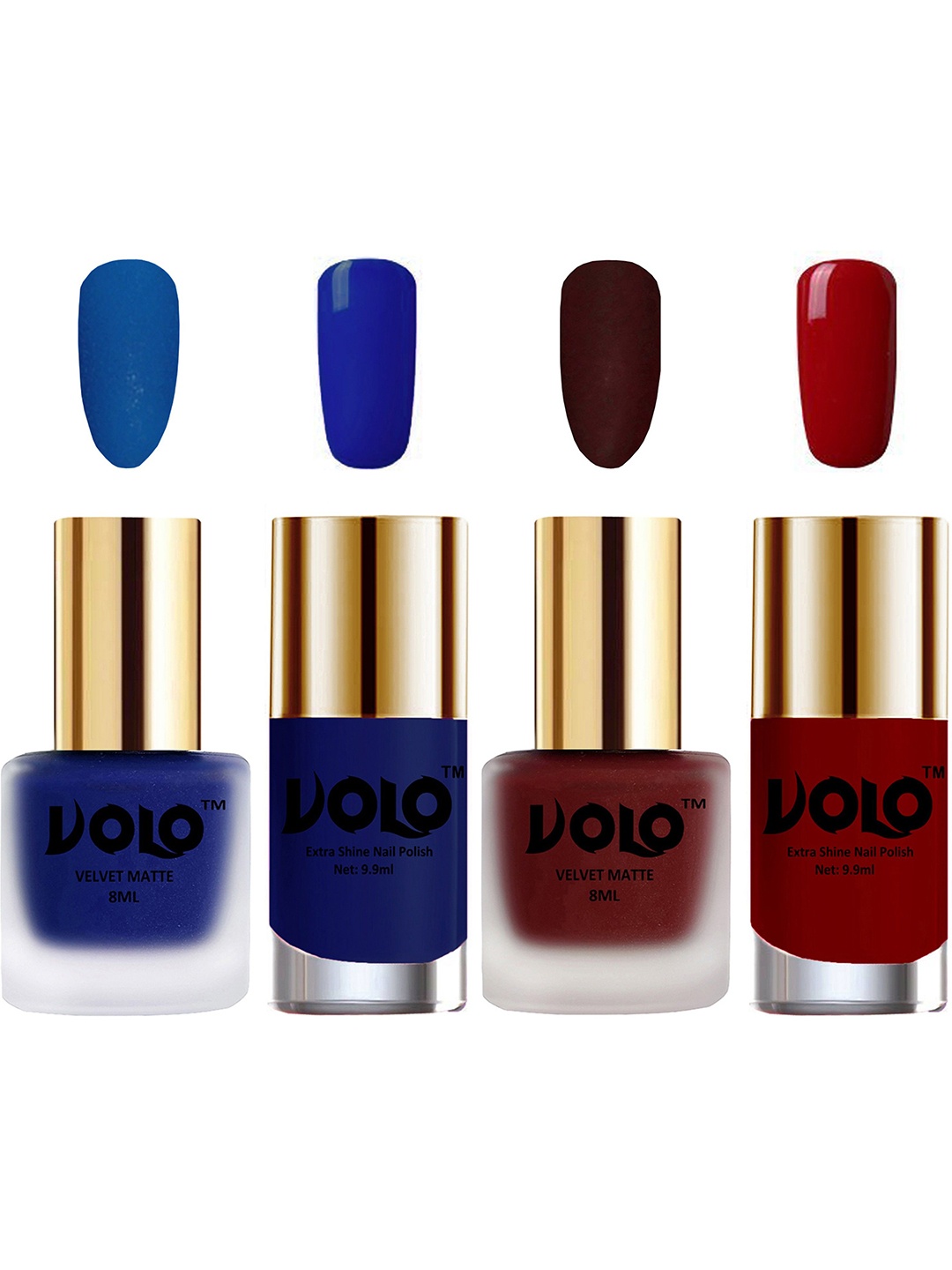 VOLO Set Of 4 Velvet Matte & Extra Shine Nail Polish-8 ml & 9.9 ml Each Shade 19-23-66-31, Red
VOLO Set Of 4 Velvet Matte & Extra Shine Nail Polish-8 ml & 9.9 ml Each Shade 19-23-66-31, Red