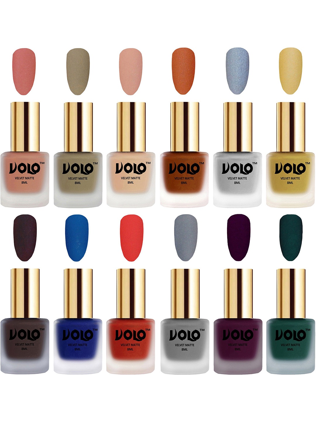 VOLO Set Of 12 Velvet Matte Nail Polish - 8 ml Each - Coral-Wine-Nude-Peach-Green-Golden
VOLO Set Of 12 Velvet Matte Nail Polish - 8 ml Each - Coral-Wine-Nude-Peach-Green-Golden