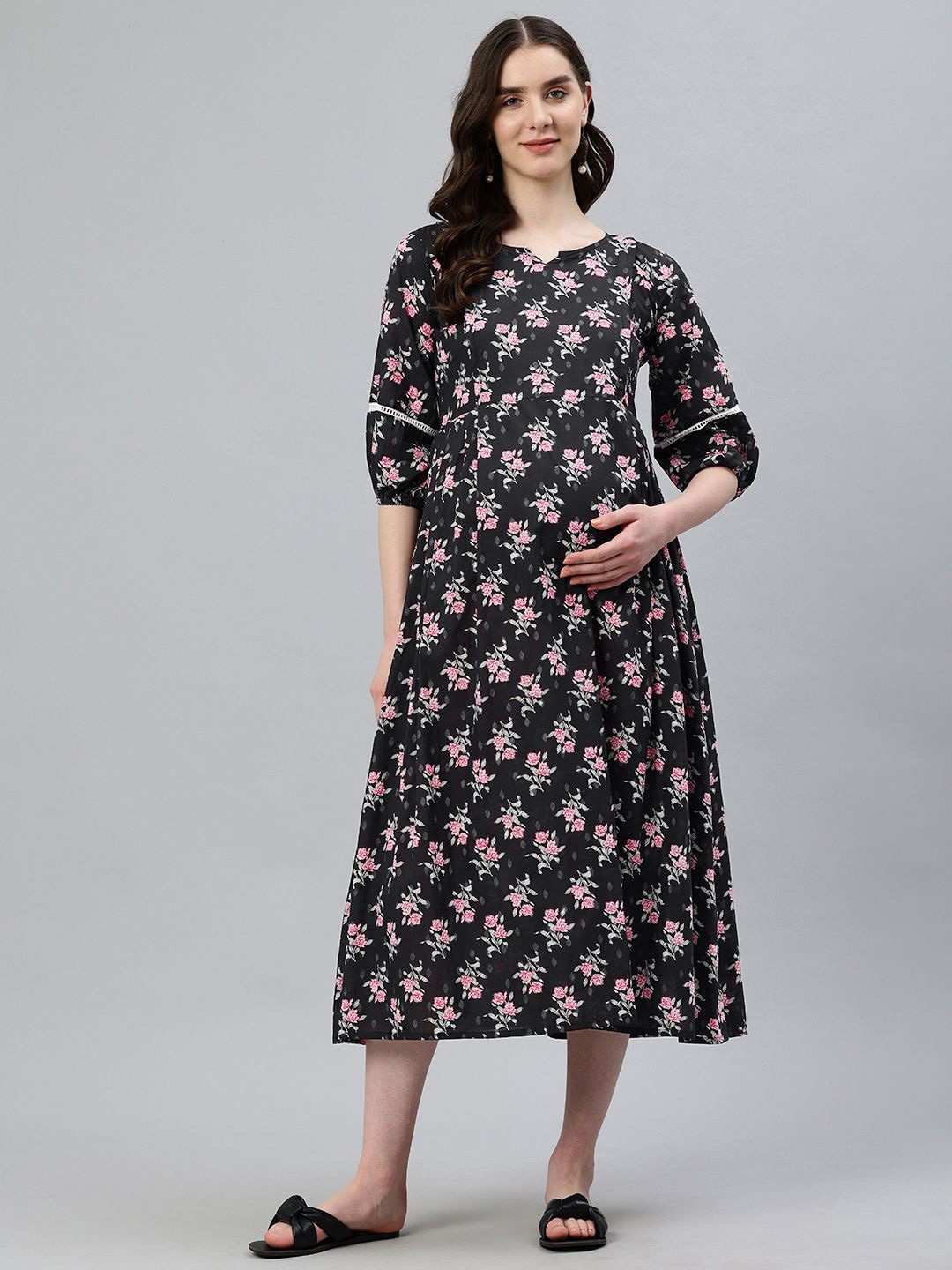 Swishchick Women Puff Sleeves Ethnic Motifs Print Maternity Fit and Flare Midi Dress, Black
Swishchick Women Puff Sleeves Ethnic Motifs Print Maternity Fit and Flare Midi Dress, Black