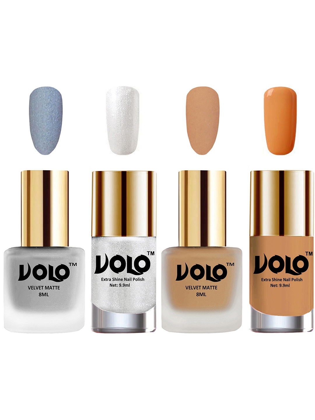 VOLO Set Of 4 Velvet Matte & Extra Shine Nail Polish-8 ml & 9.9 ml Each Shade 33-42-46-50, Grey melange
VOLO Set Of 4 Velvet Matte & Extra Shine Nail Polish-8 ml & 9.9 ml Each Shade 33-42-46-50, Grey melange