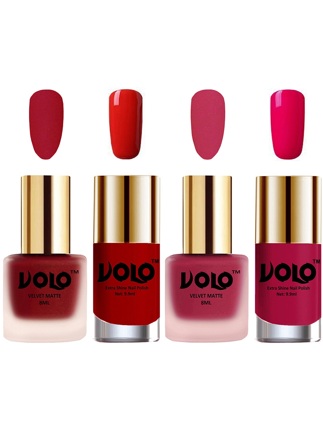 VOLO Set Of 4 Velvet Matte & Extra Shine Nail Polish - 8 ml Each - 36 - 43 - 38 - 53, Multi
VOLO Set Of 4 Velvet Matte & Extra Shine Nail Polish - 8 ml Each - 36 - 43 - 38 - 53, Multi
