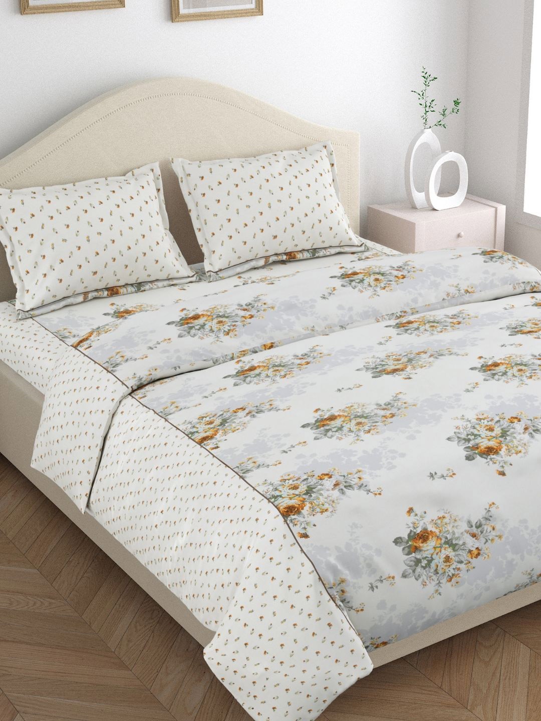 haus & kinder Petal Reverie White Printed Cotton 186 TC King Bedsheet with 2 Pillow Covers
haus & kinder Petal Reverie White Printed Cotton 186 TC King Bedsheet with 2 Pillow Covers
