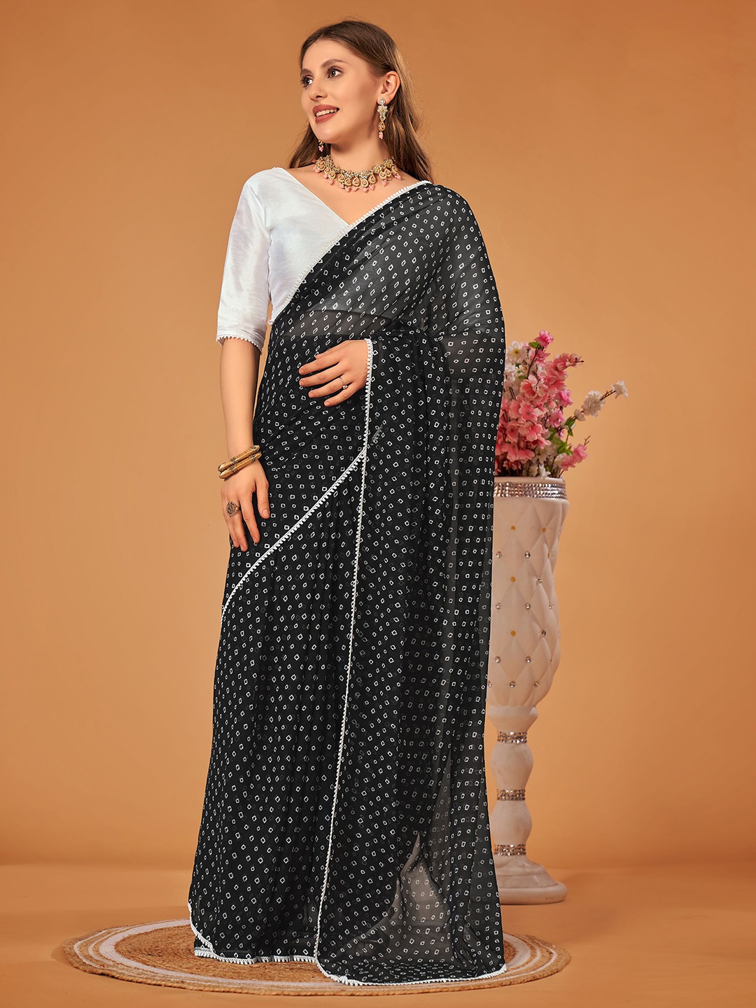 Flip The Style Bandhani Embroidered Pure Georgette Ready to Wear Bandhani Saree, Black
Flip The Style Bandhani Embroidered Pure Georgette Ready to Wear Bandhani Saree, Black