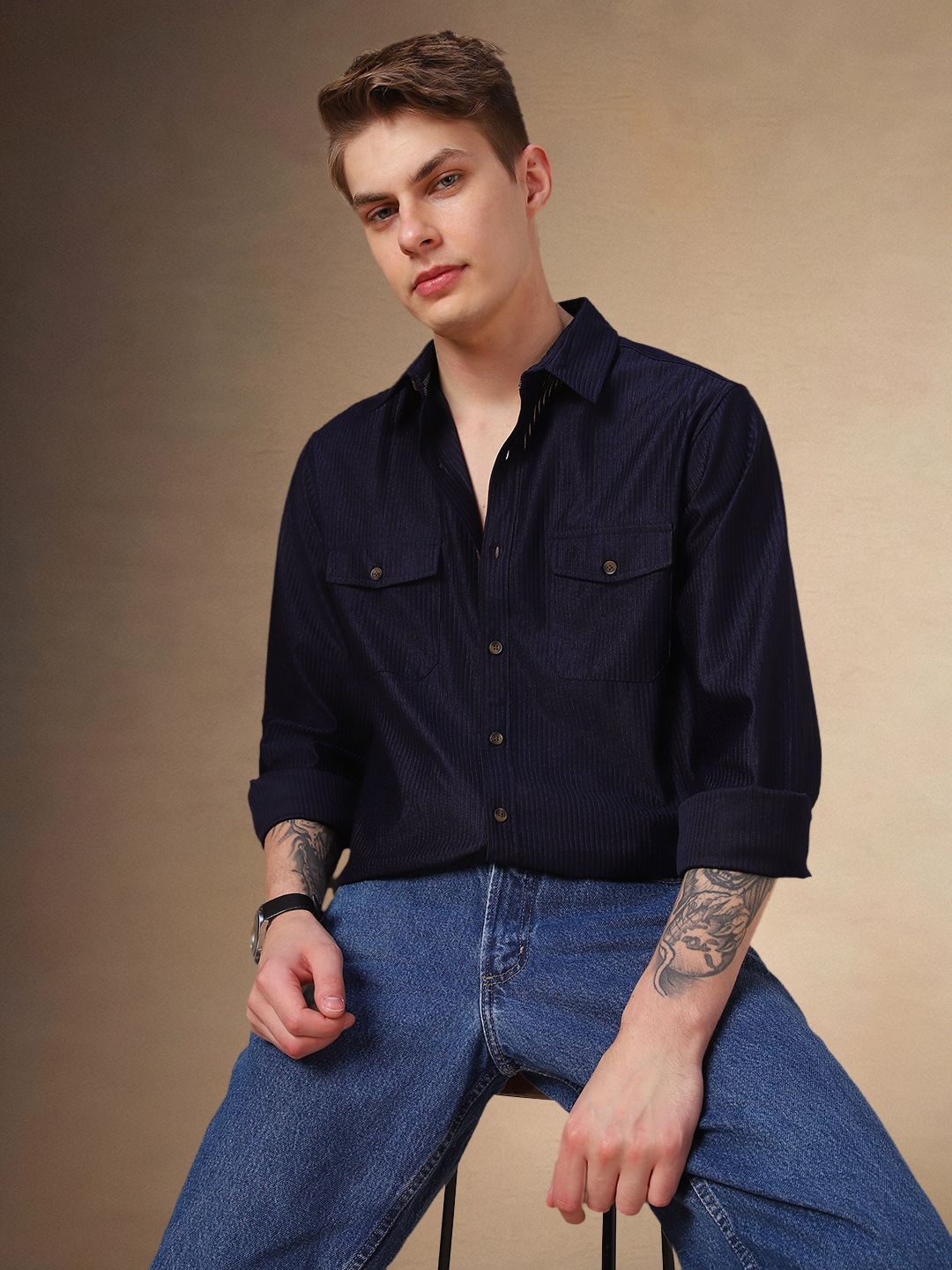 Dennis Lingo Men Spread Collar Textured Solid Cotton Relaxed Fit Casual Shirt, Navy blue
Dennis Lingo Men Spread Collar Textured Solid Cotton Relaxed Fit Casual Shirt, Navy blue
