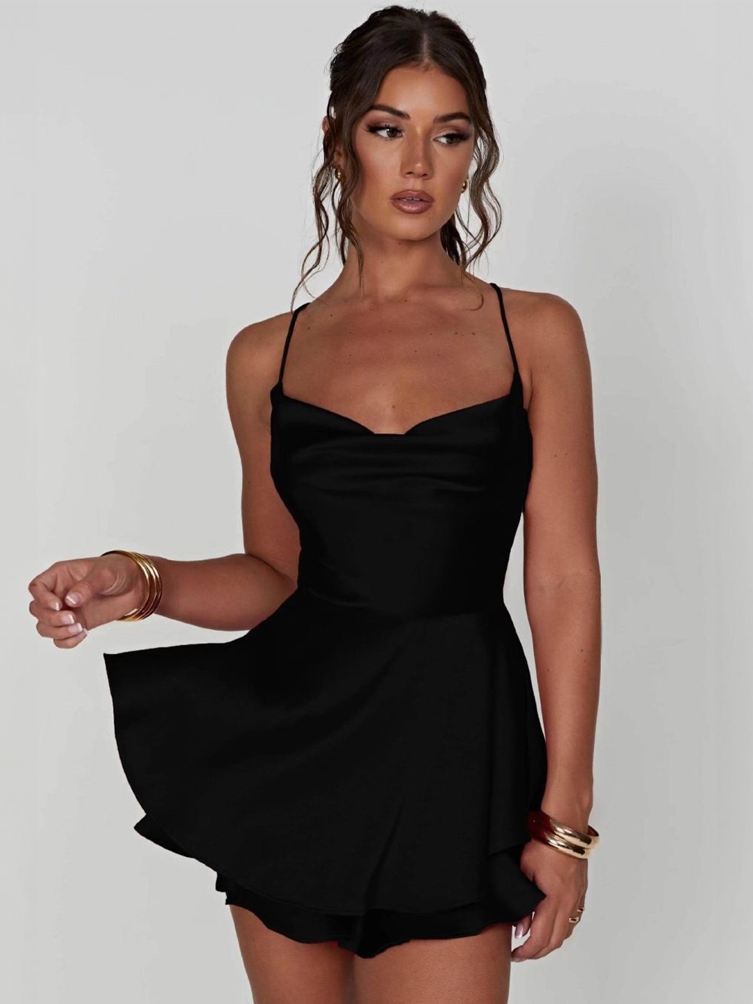 StyleCast Women Shoulder Straps Solid Sleeveless Above Knee A-Line Polyester Dress, Black
StyleCast Women Shoulder Straps Solid Sleeveless Above Knee A-Line Polyester Dress, Black