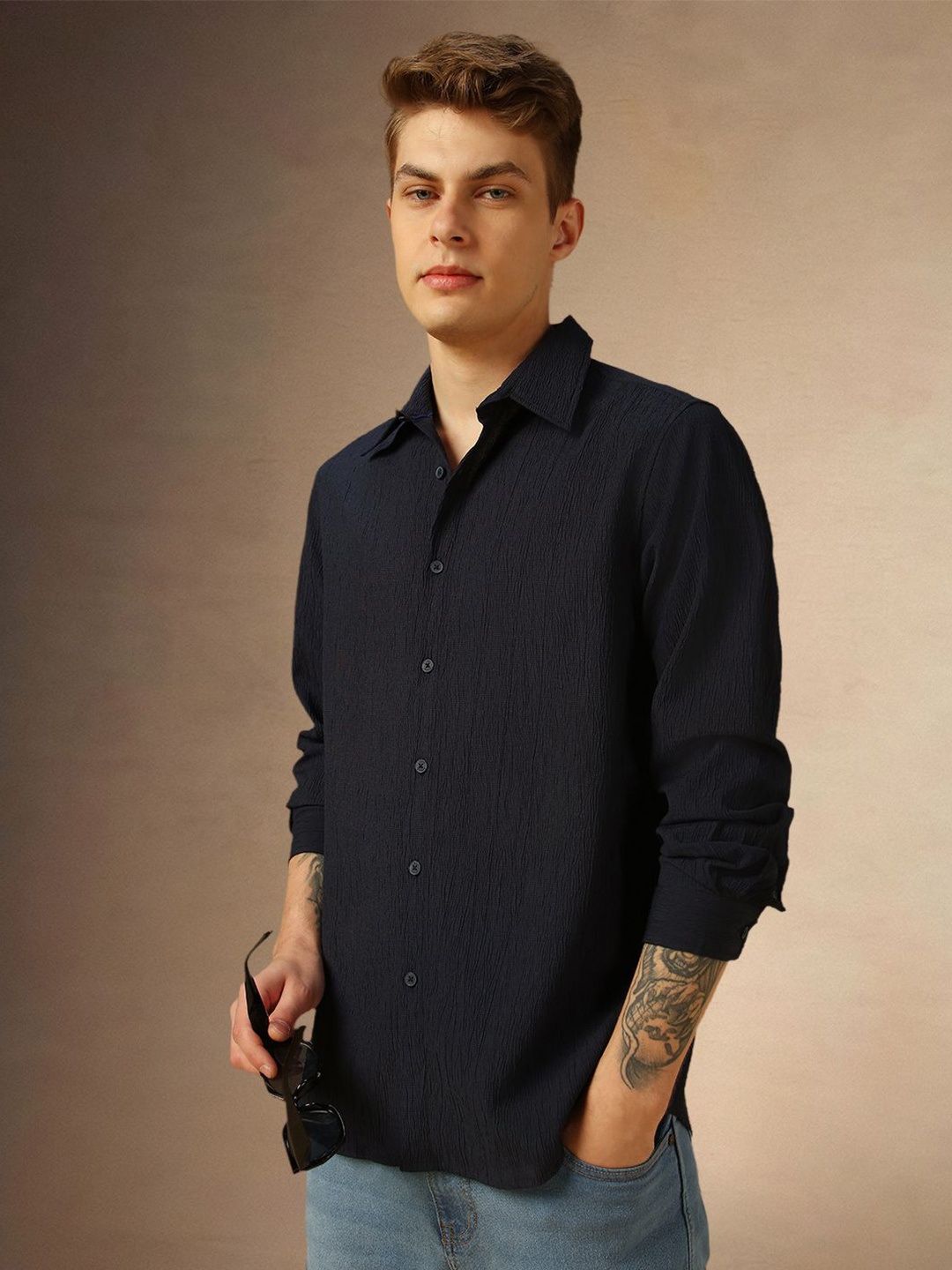Dennis Lingo Men Comfort Spread Collar Textured Solid Cotton Casual Shirt, Navy blue
Dennis Lingo Men Comfort Spread Collar Textured Solid Cotton Casual Shirt, Navy blue