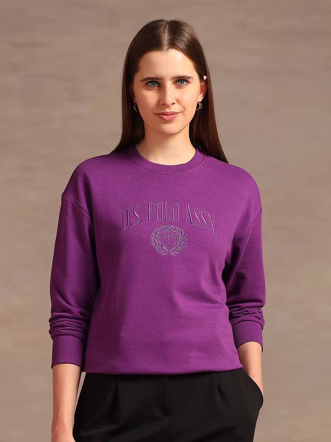 U.S. Polo Assn. Women Brand Logo Embroidered Round Neck Cotton Pullover Sweatshirt, Purple
U.S. Polo Assn. Women Brand Logo Embroidered Round Neck Cotton Pullover Sweatshirt, Purple