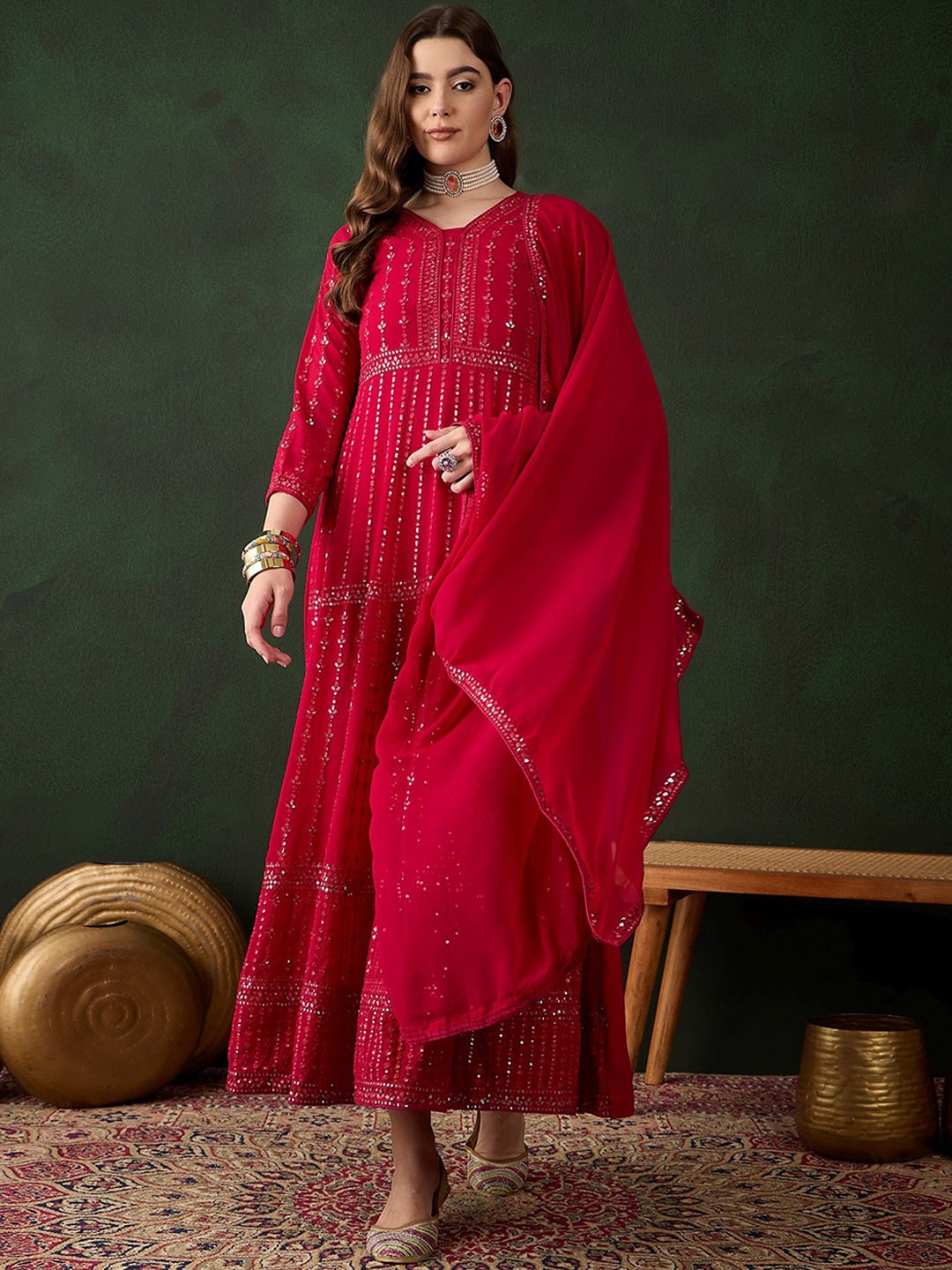 Miss Ethnik Floral Embroidered Pleated Sequinned Kurta With Trousers & Dupatta, Pink
Miss Ethnik Floral Embroidered Pleated Sequinned Kurta With Trousers & Dupatta, Pink