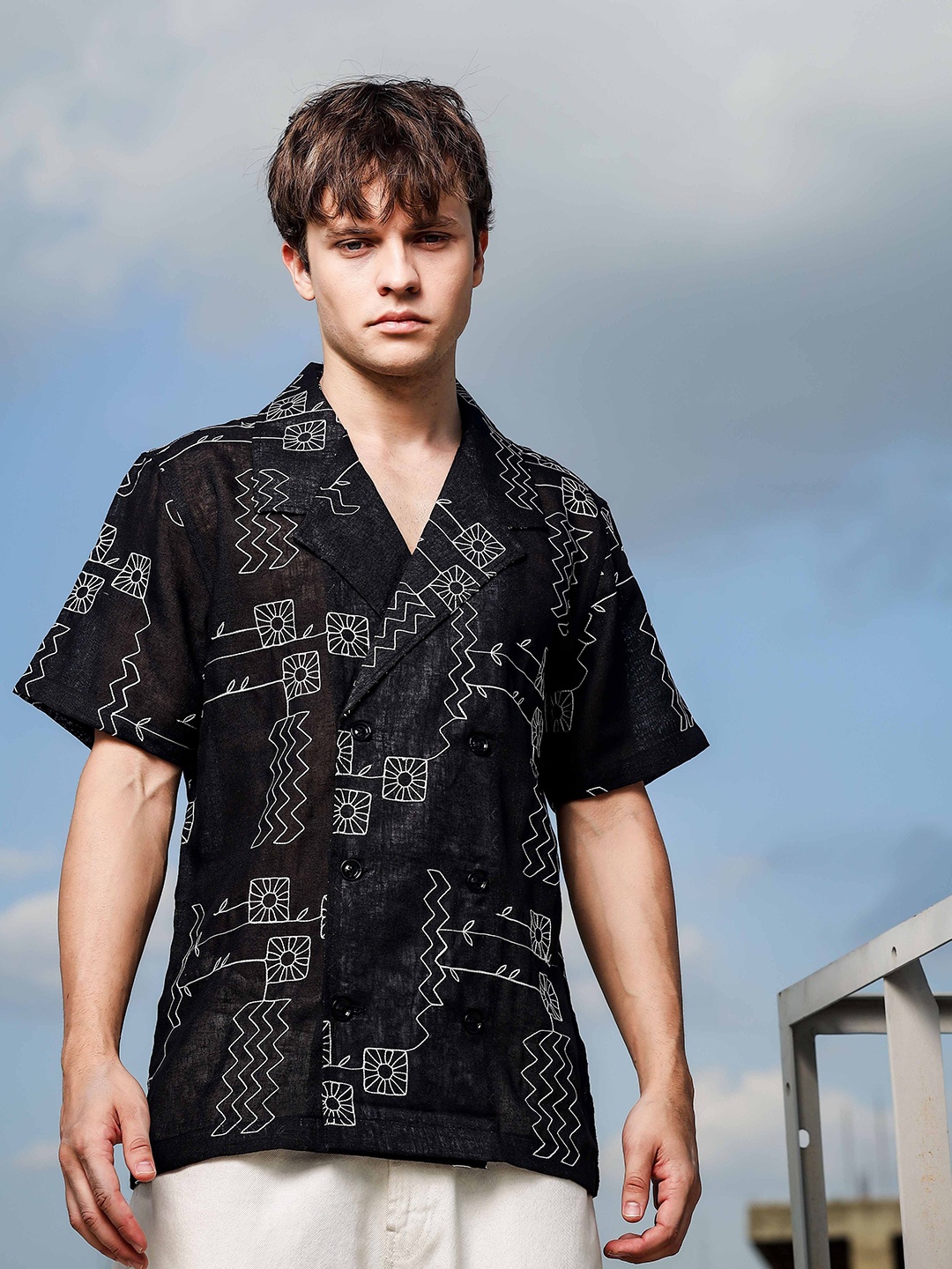 House of Koala Unisex Embroidered Notched Lapel Collar Relaxed Fit Resort Shirt, Black
House of Koala Unisex Embroidered Notched Lapel Collar Relaxed Fit Resort Shirt, Black